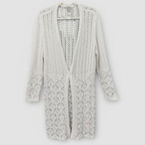 Chico's Long Open-Front Pointelle Cardigan Cotton Lightweight White‎ Size XL (3)